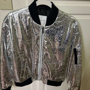 Anthropologie Avec Les Filles Crackle Metallic Bomber Jacket